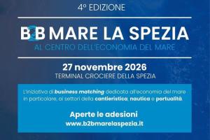 La Spezia - Aperte le iscrizioni a B2B MARE - evento dedicato per imprese della Blue Economy Immagine con scritta e loghi partner
